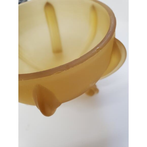 Vintage Art Deco Amber Frosted Glass Vanity Powder Jar Footed with Celluloid Lid - Picture 9 of 16